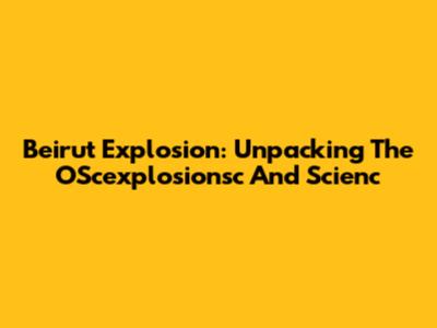 Beirut Explosion: Unpacking The OScexplosionsc And Scienc