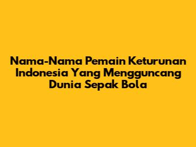 Nama-Nama Pemain Keturunan Indonesia Yang Mengguncang Dunia Sepak Bola