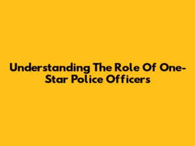 Understanding The Role Of One-Star Police Officers