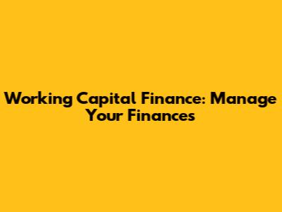 Working Capital Finance: Manage Your Finances